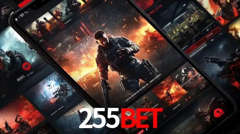 Tela de um celular exibindo uma galeria de jogos de tiro com temática militar, mostrando a variedade de e-sports disponíveis para apostas na plataforma de entretenimento 255BET.