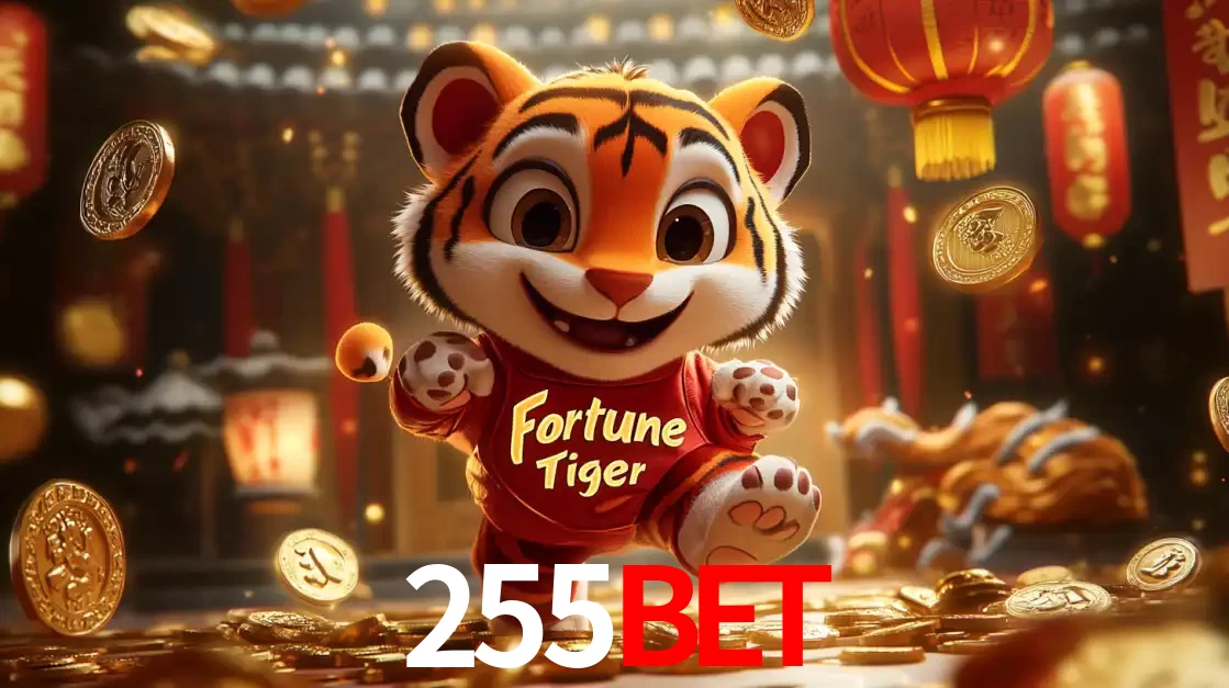 O alegre personagem do Fortune Tiger correndo sobre um caminho de moedas de ouro, simbolizando os grandes prêmios e a diversão do popular jogo de slot do 255BET.
